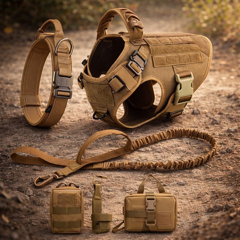 Tactical Dog Harness for Large Dogs – MOLLE Vest with Leash